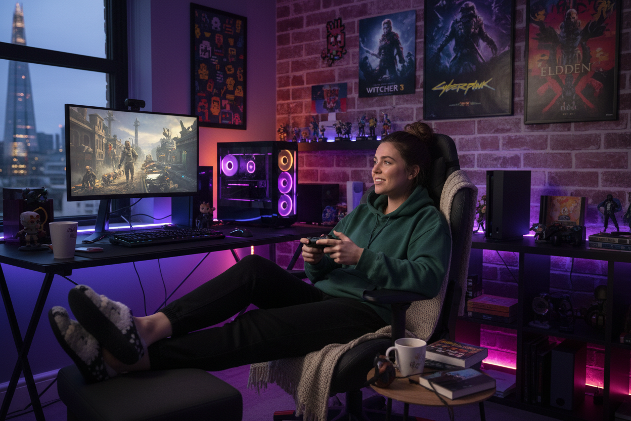 laura p is a gamer from london shes in her bedroom chilling